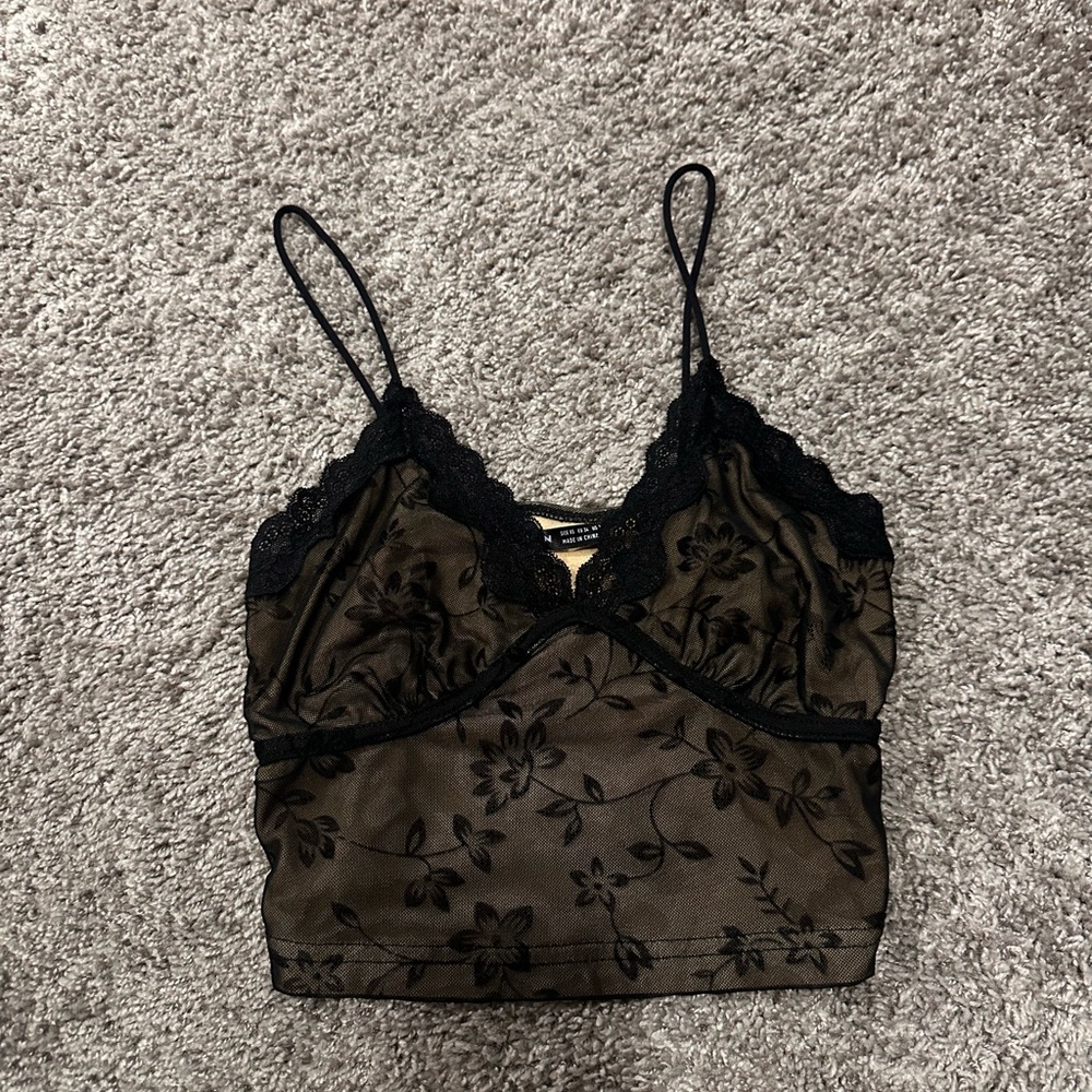 SHEIN Gold and Black Lace Cami Top